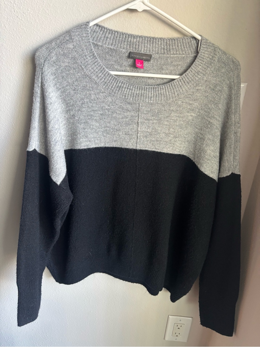 Vince Camuto Two-Tone Crewneck Sweater in Gray and Black